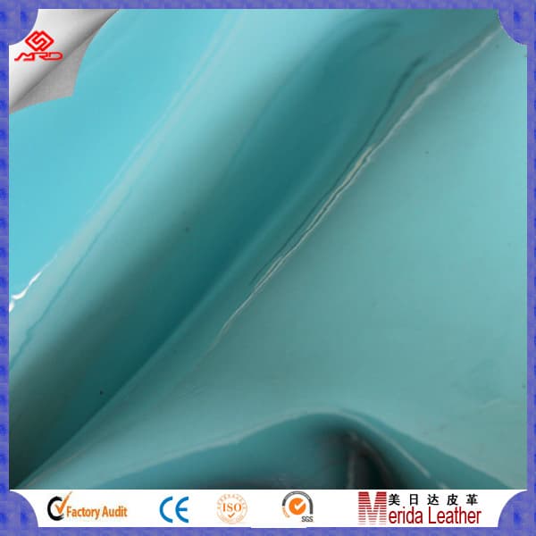 Blue shiny face leather pvc woven fabric
